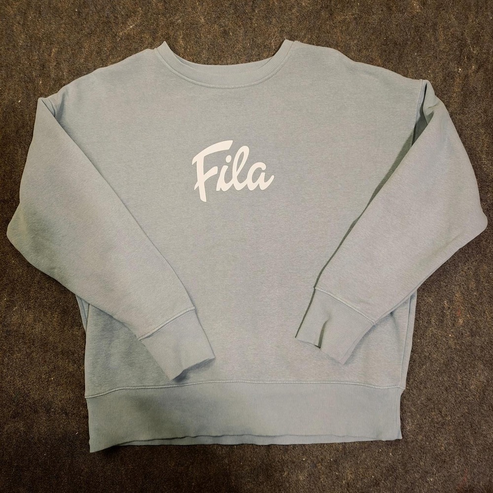 Fila Womens Large Blue Script Logo Crewneck Sweatshirt Pullover Loose Fit L